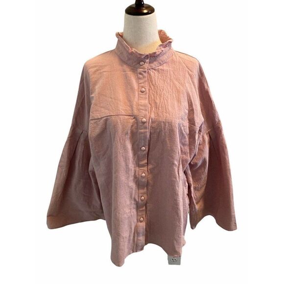 Zanzea Collection WOMENS Button Down Shirt Dolman Size Large Ruffled Collar - Picture 1 of 12